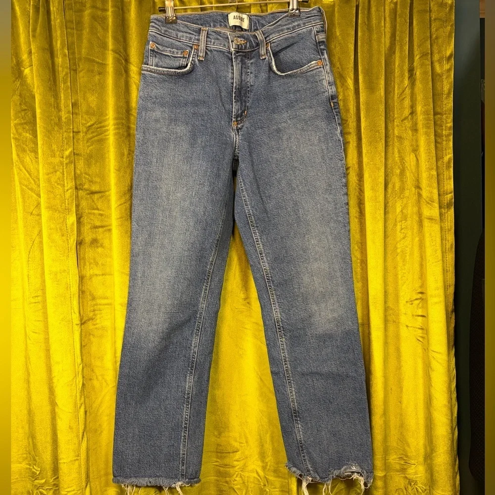AGOLDE KYE Medium Wash Raw Hem Straight Leg Jean. Size 26. Retail $230 - Picture 1 of 6